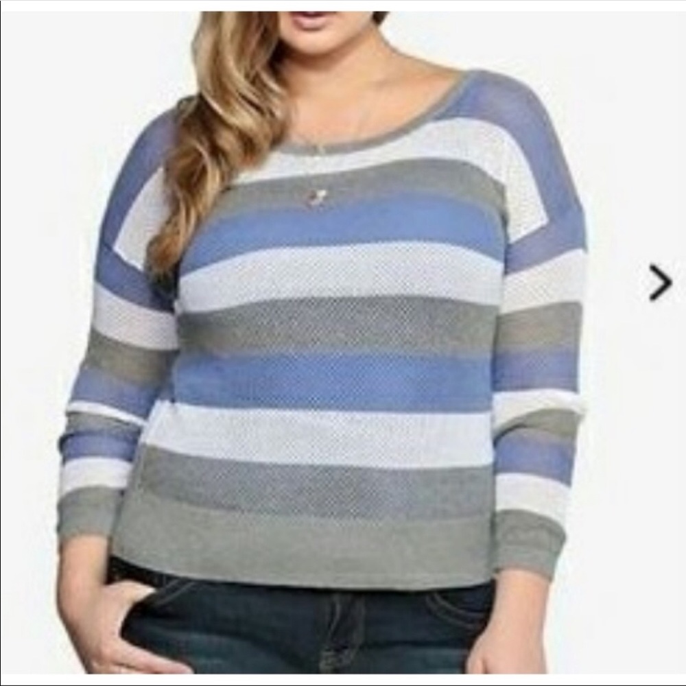 Torrid Open Stitch Mesh long Sleeve Striped Shirt